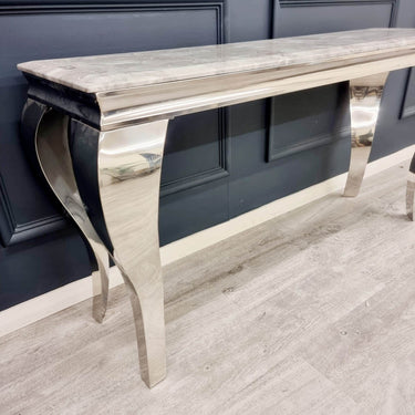 Elegant Louis Chrome Console Table with Marble or Glass Top and Stainless Steel Legs - UK Luxury Furniture